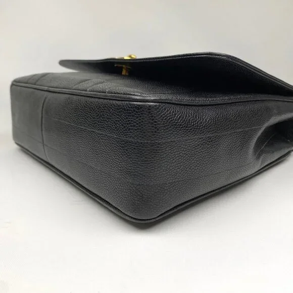 Authentic CHANEL CC Caviar Vertical Quilted Kelly Flap Bag Black Purse Handle - Picture 8 of 11